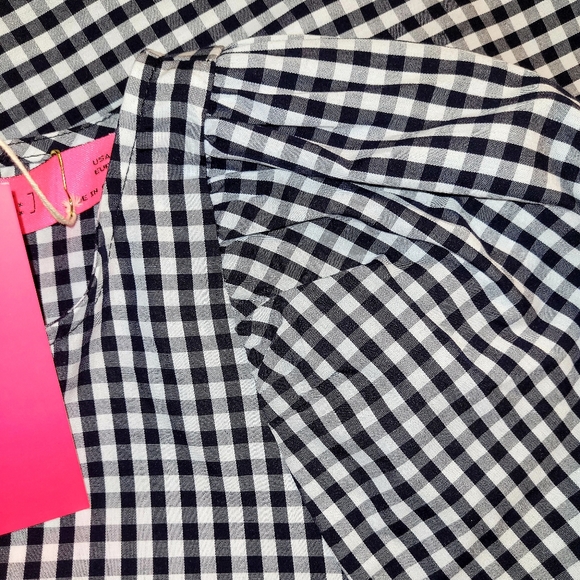 NWT SMALL TE DA" COTTON CROPPED TOP BOHIEMAN GINGHAM CHECKED BELL SLEAVES B/W - Picture 7 of 8